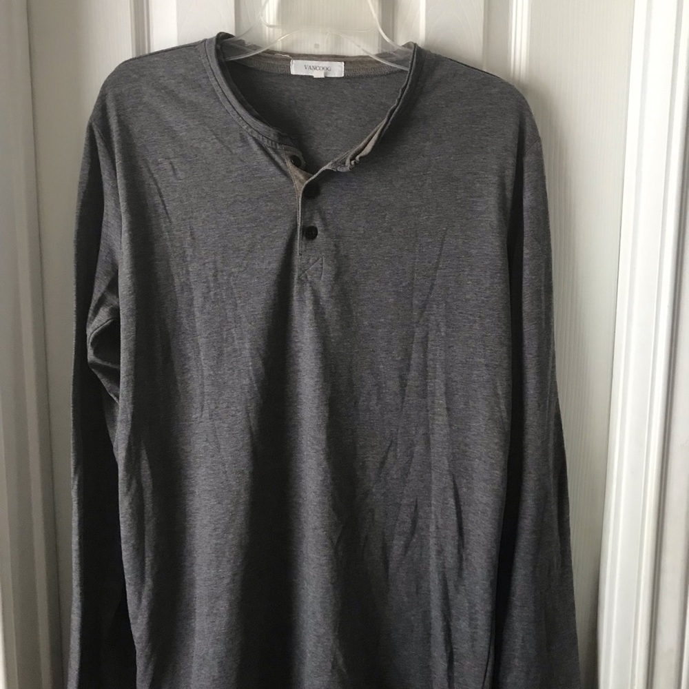 VANCOOG MENS PULLOVER LONG SLEEVE GRAY BROWN ACCENTS SHIRT 
SZ LARGE